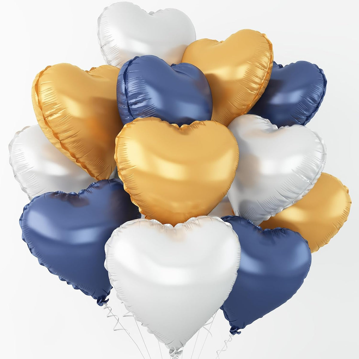 Blue Gold Silver Heart Balloons,12Pcs 18Inch Metallic Blue Gold Silver Heart Shaped Foil Helium