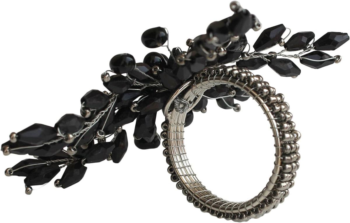 Napkin Rings Set of 12 for Dining Table Decoration Parties Everyday Metal Napkin Holder Leaf Black