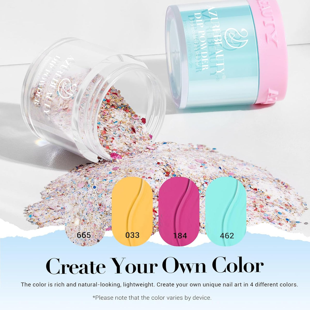AZUREBEAUTY Dip Powder Nail Kit Starter, 4 Colors Pink Yellow Blue Glitter Dipping Powder Liquid