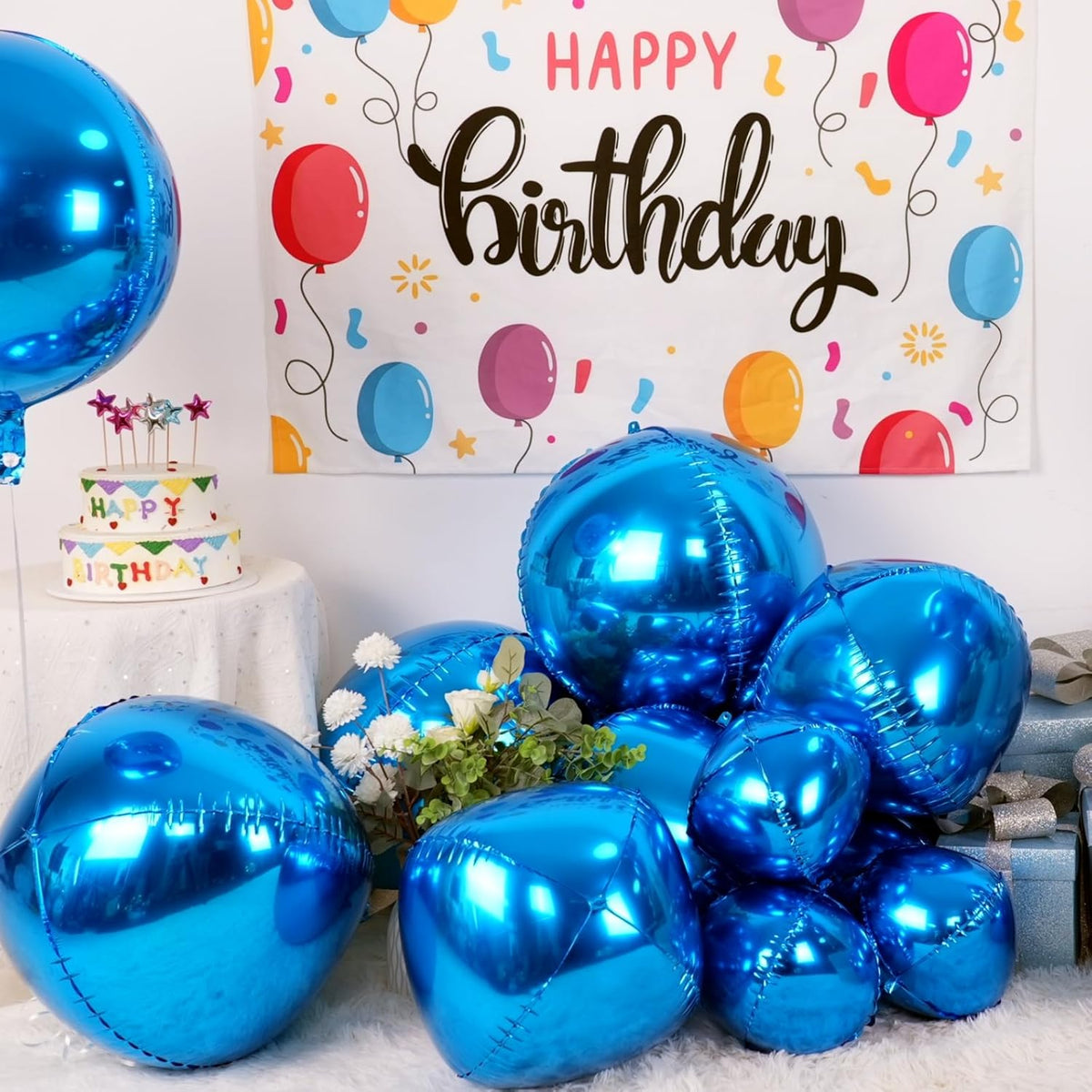 12Pcs Dark Blue Round Foil Balloons, 22" 15" 10" 4D Helium Ball Balloon, Metallic Blue Foil Balloon