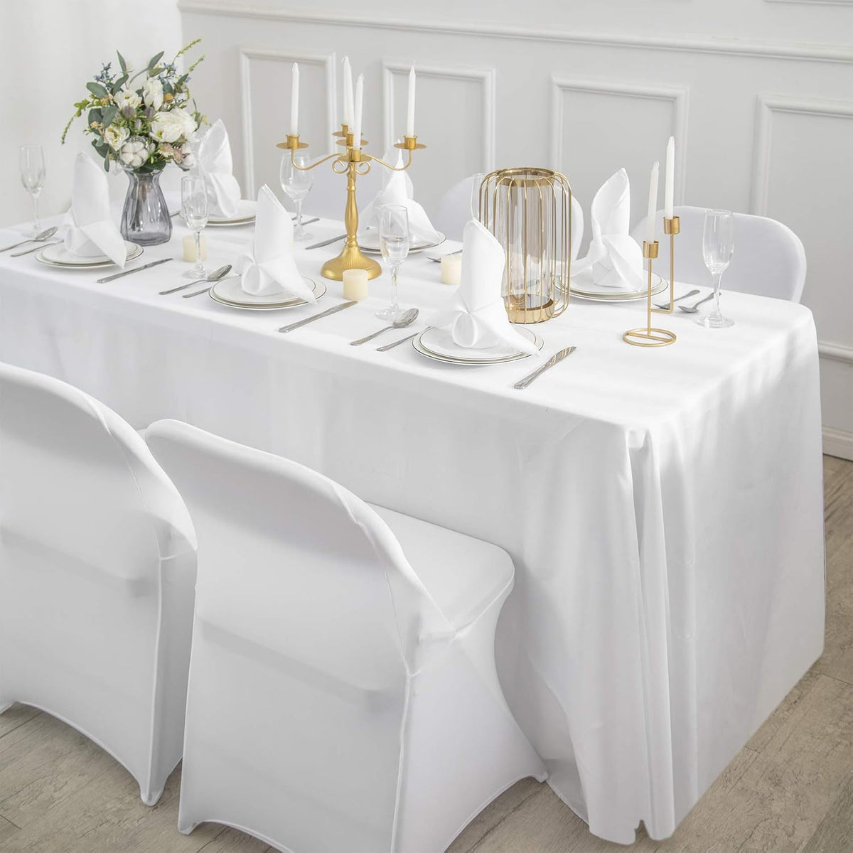 Ascoza 2pack 90x156 Inch White Rectangular Tablecloth 8 Feet Table Cloth in Polyester Fabric for
