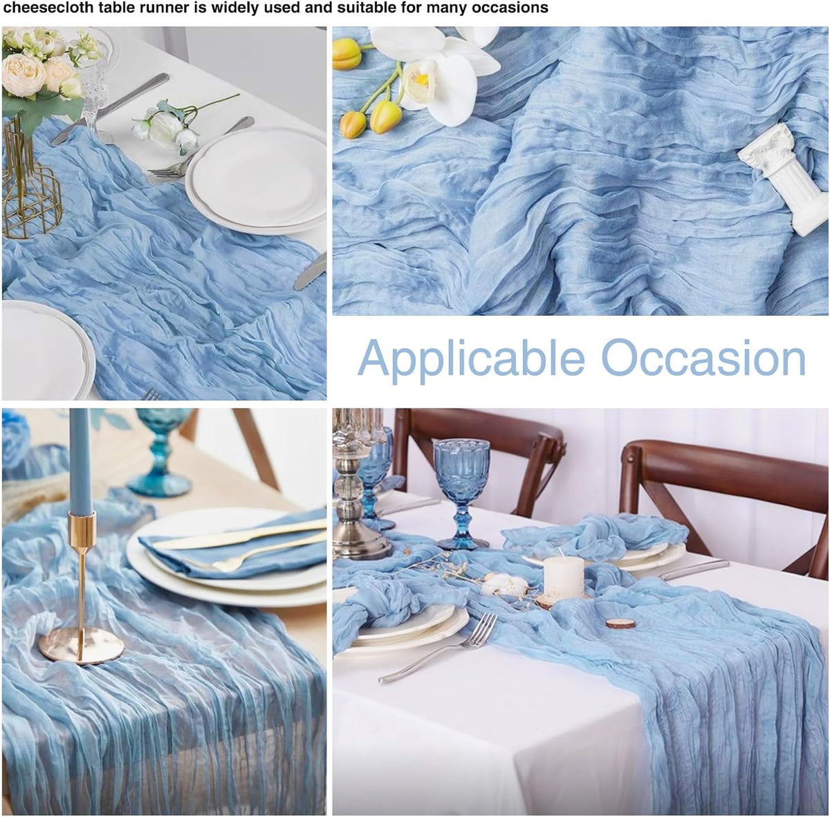 20 Pack Light Blue Cheesecloth Table Runner 17x108 Inch Boho Wrinkled Sheer Gauze Cheese Cloth