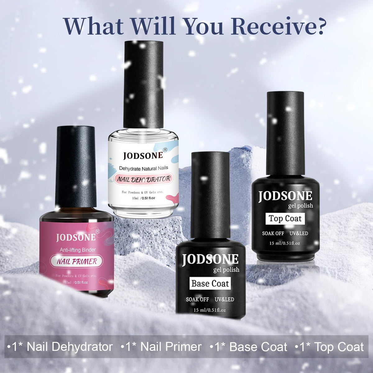 JODSONE 4 Bottles of 15 Capacities of Nail Dehydrator Nail Primer Base Top Coat Long Lasting and