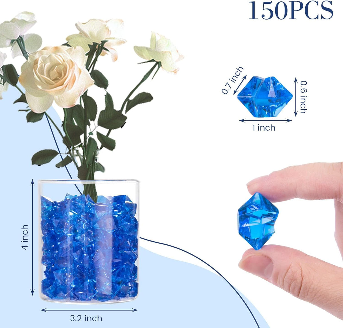DomeStar Navy Blue Fake Ice Rocks, 150PCS Acrylic Gems Crystals Plastic Diamonds Centerpiece for