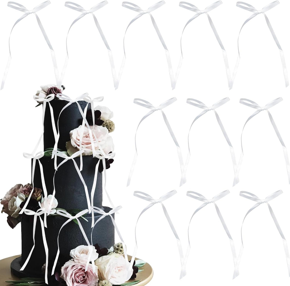 Ephlyn 30Pcs Bow Cupcake Toppers Valentine's Bowknot Ribbons Coquette Bow High Footed Cup Balloon