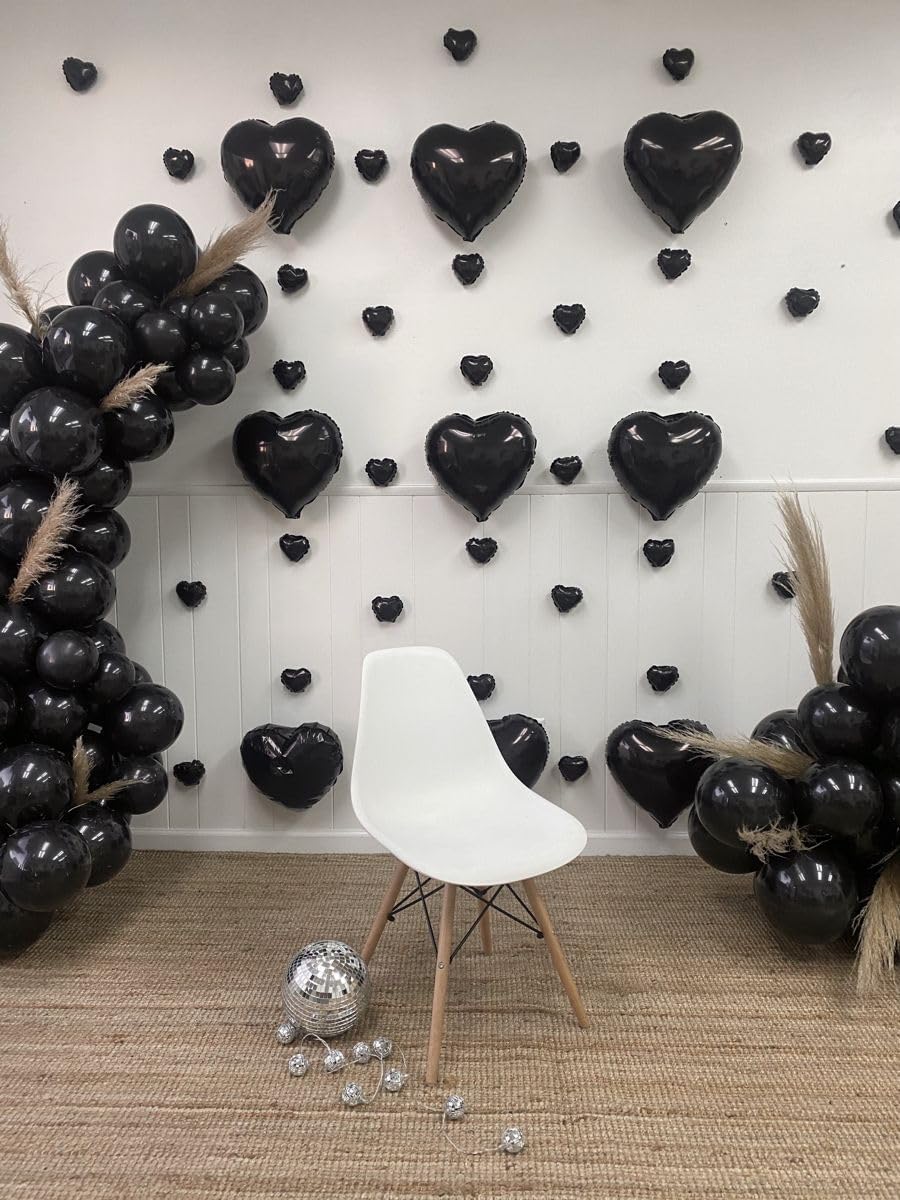 Biapian Foil Heart Balloons Black, 10PCS Black Heart Shape Balloons, Valentines Balloons 18inch