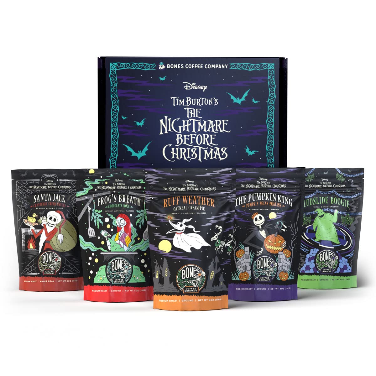 Bones Coffee Company The Nightmare Before Christmas Collector's Box 5 Flavored Coffee Low Acid