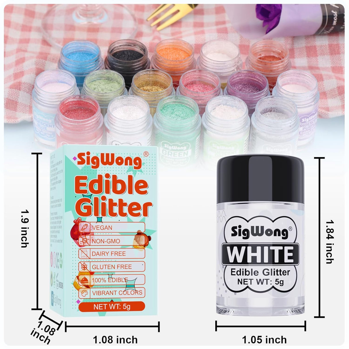 White Edible Glitter - 5g Food Grade Cake Decorating Shimmering Glitter, Edible Sprinkle Luster