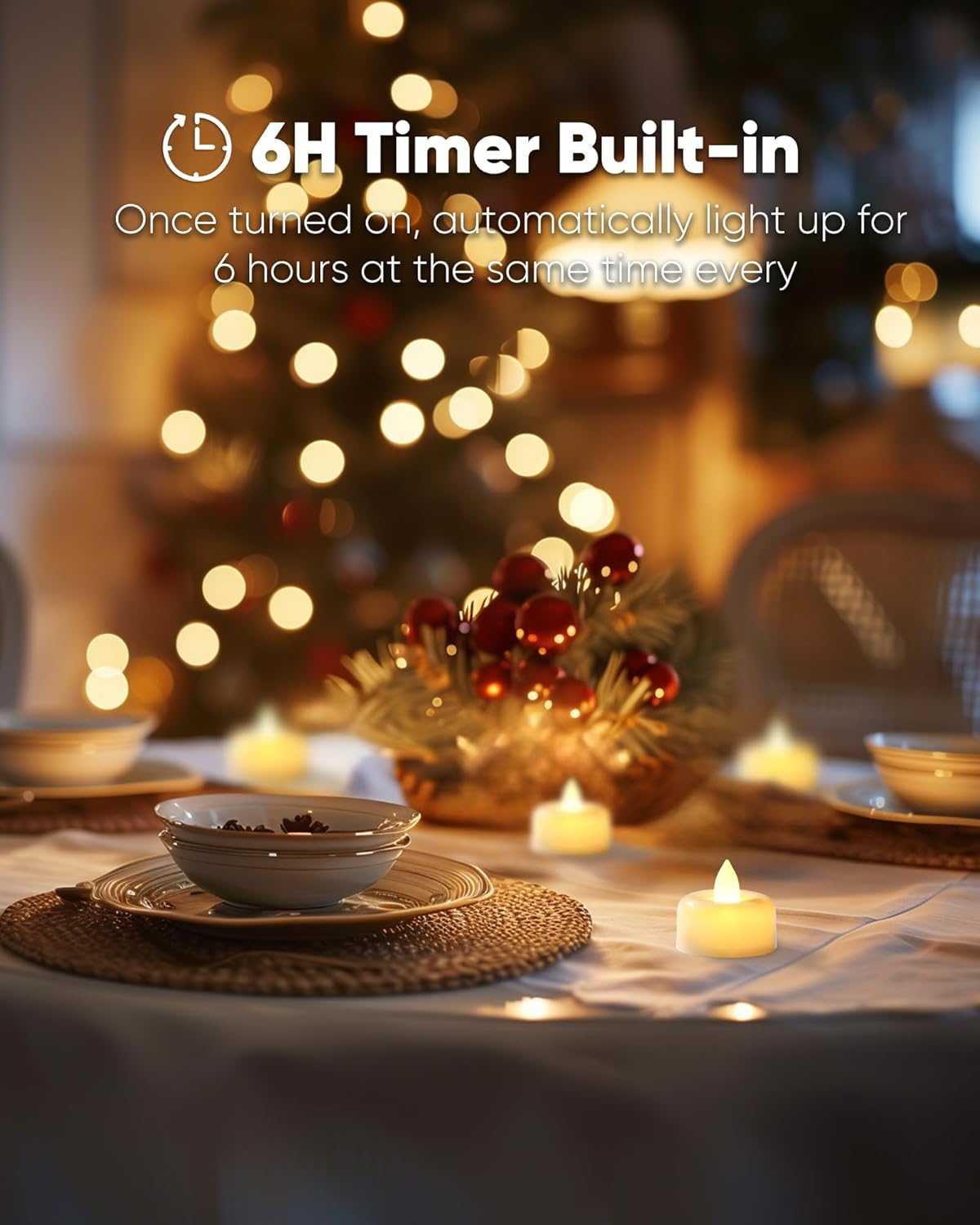 Amagic 24 Pack Timer Tea Lights Candles Battery Operated Candles with 6H Timer, Auto On Daily