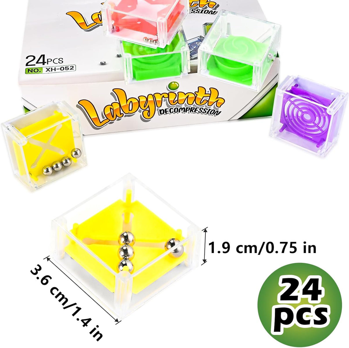 GOLDGE 24 Pcs Balance IQ Maze Game Toy Set - Mini 3D Brain Maze Puzzle Cubes in a Box. Fun Party