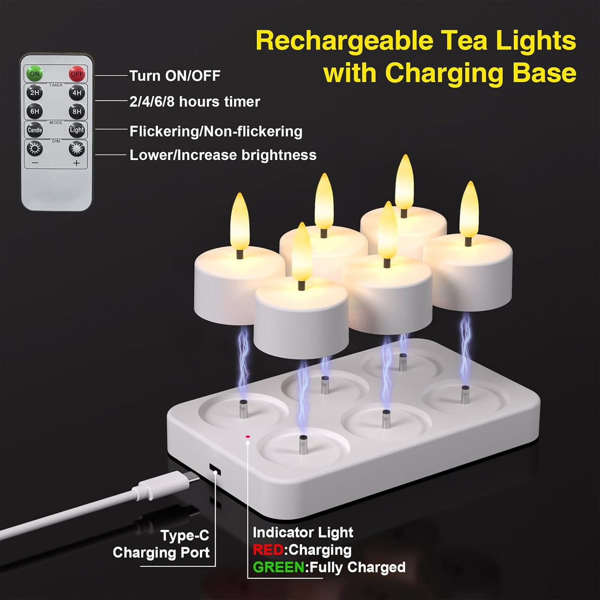 Flameless Tea Lights Candles with Charging Station, LED Tea Lights Candles with Remote Control