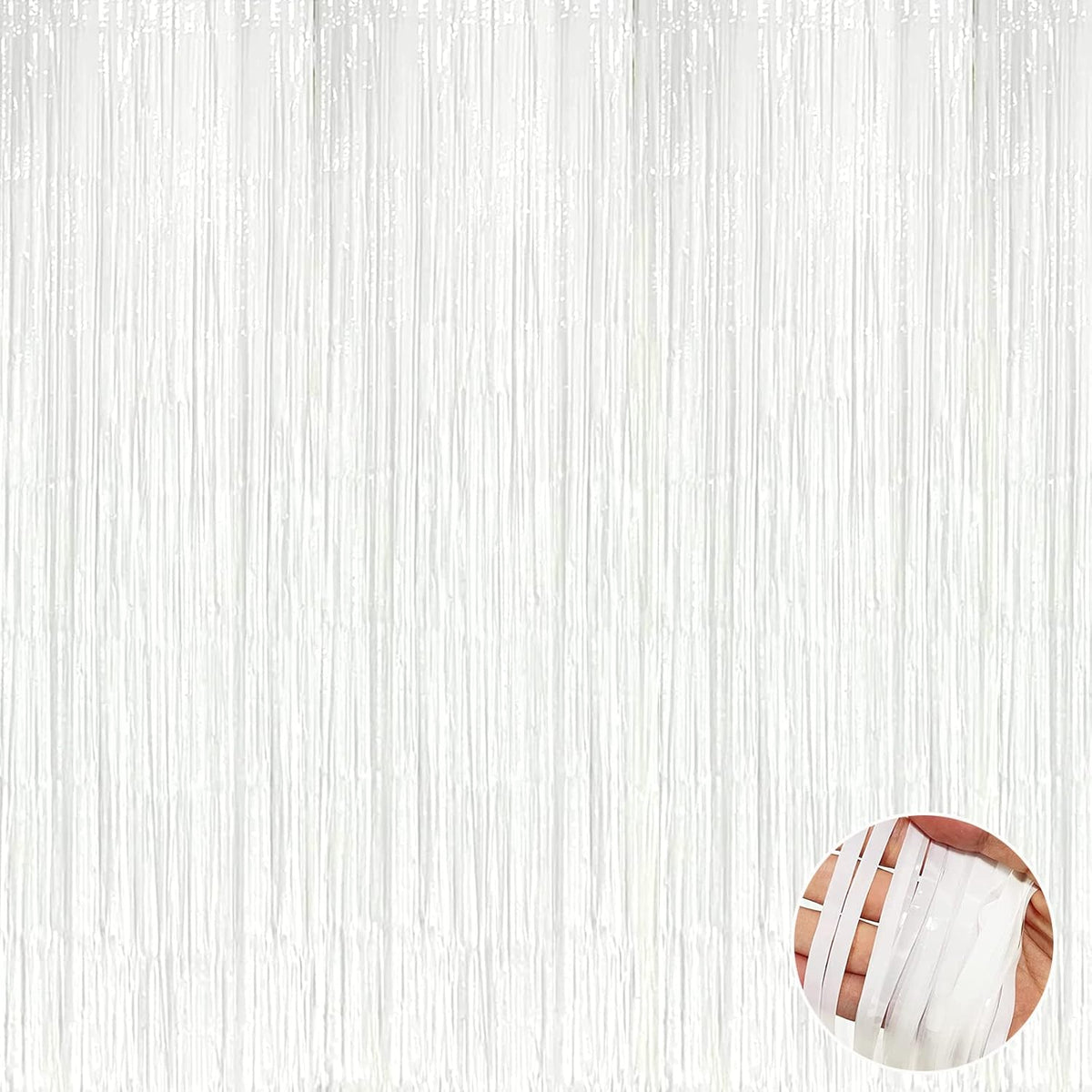 4 Pack White Foil Fringe Curtain Backdrop, 3.3Ft x 9.8Ft Metallic Tinsel Streamers Curtains for