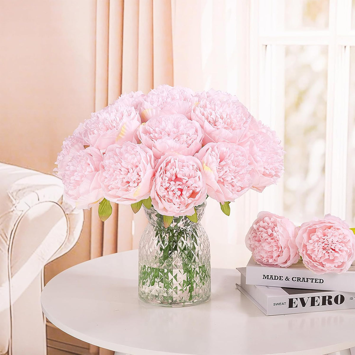 U'Artlines 20 Heads Artificial Peony Silk Flower Leaf Home Office Wedding Party Festival Bar Decor