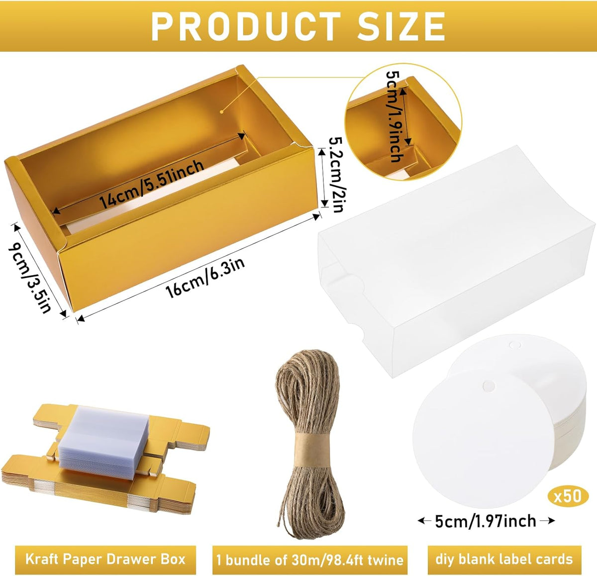 Roowest 50 Sets Kraft Soap Boxes Rectangle Packaging Box with Window Homemade Gift Box with Blank