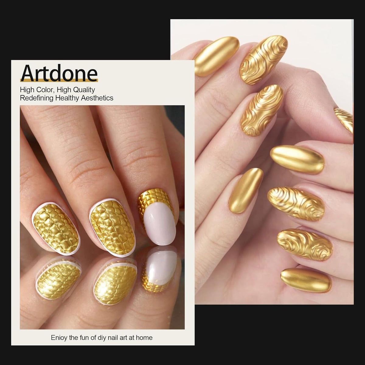 Artdone Chrome Nail Powder, Gold Iridescent Aurora Powder Metallic Mirror Effect Pigment