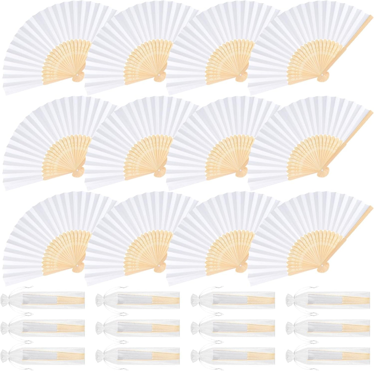 12 Pieces White Hand Held Bamboo Folding Fans Paper Fans Handheld for Women Foldable Girls Wedding