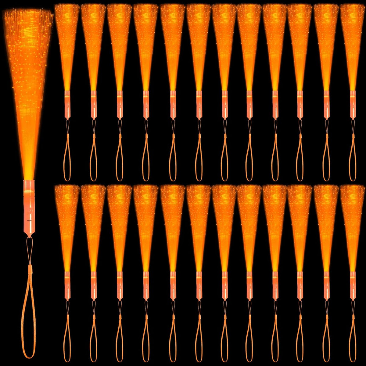 48 PCS Orange Glow Fiber Wands Sticks LED Light Wands 3 Modes Flashing Fiber Optic Light Rod Bulk
