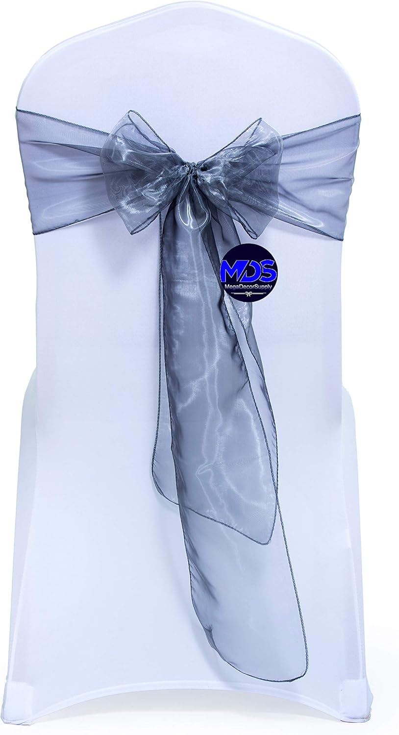 MDS Pack of 25 PCS Organza Chair Sashes Wider Dining Chair Bows Ribbon Tie Back for Wedding Party