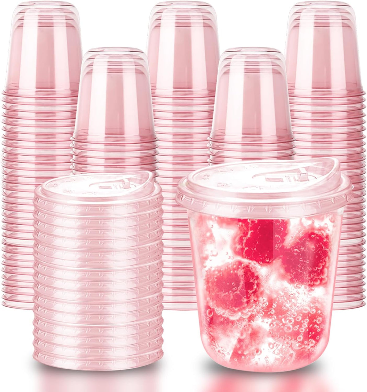 12oz Disposable Stemless Glasses With Strawless Sip Lids,PET Disposable Drinking Cups,Clear Plastic