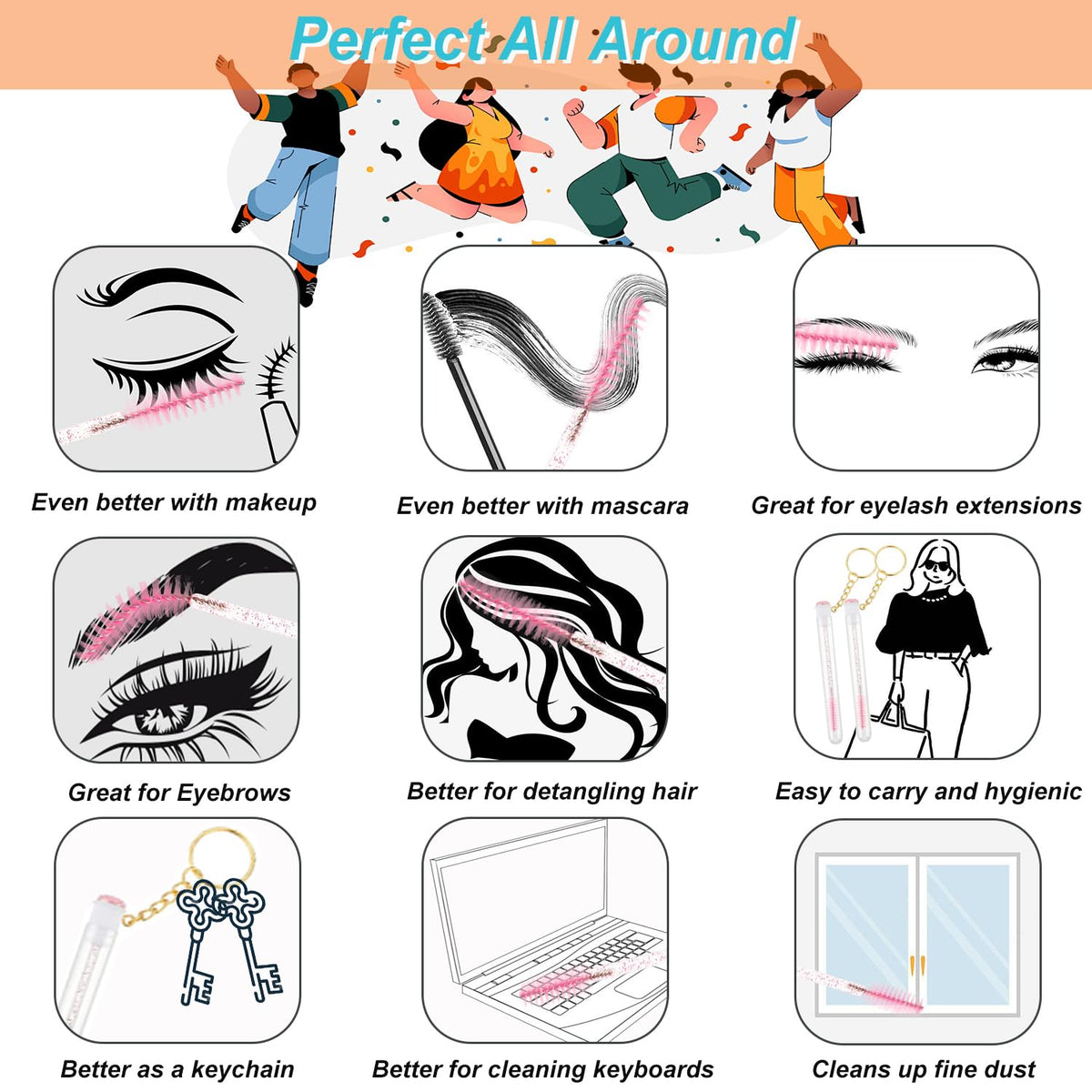 Upgrade 48 Pieces Disposable Mascara Wands Set, Include 24 Pcs Crystal Lash Spoolies Brush and 24