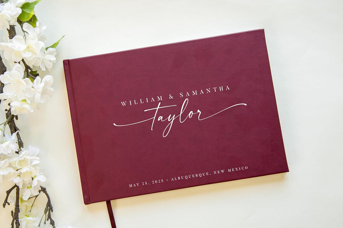 Personalized Guest Book - 11.5" x 8.5" Custom Bride & Groom Names with Bookmark and Hard Cover 140