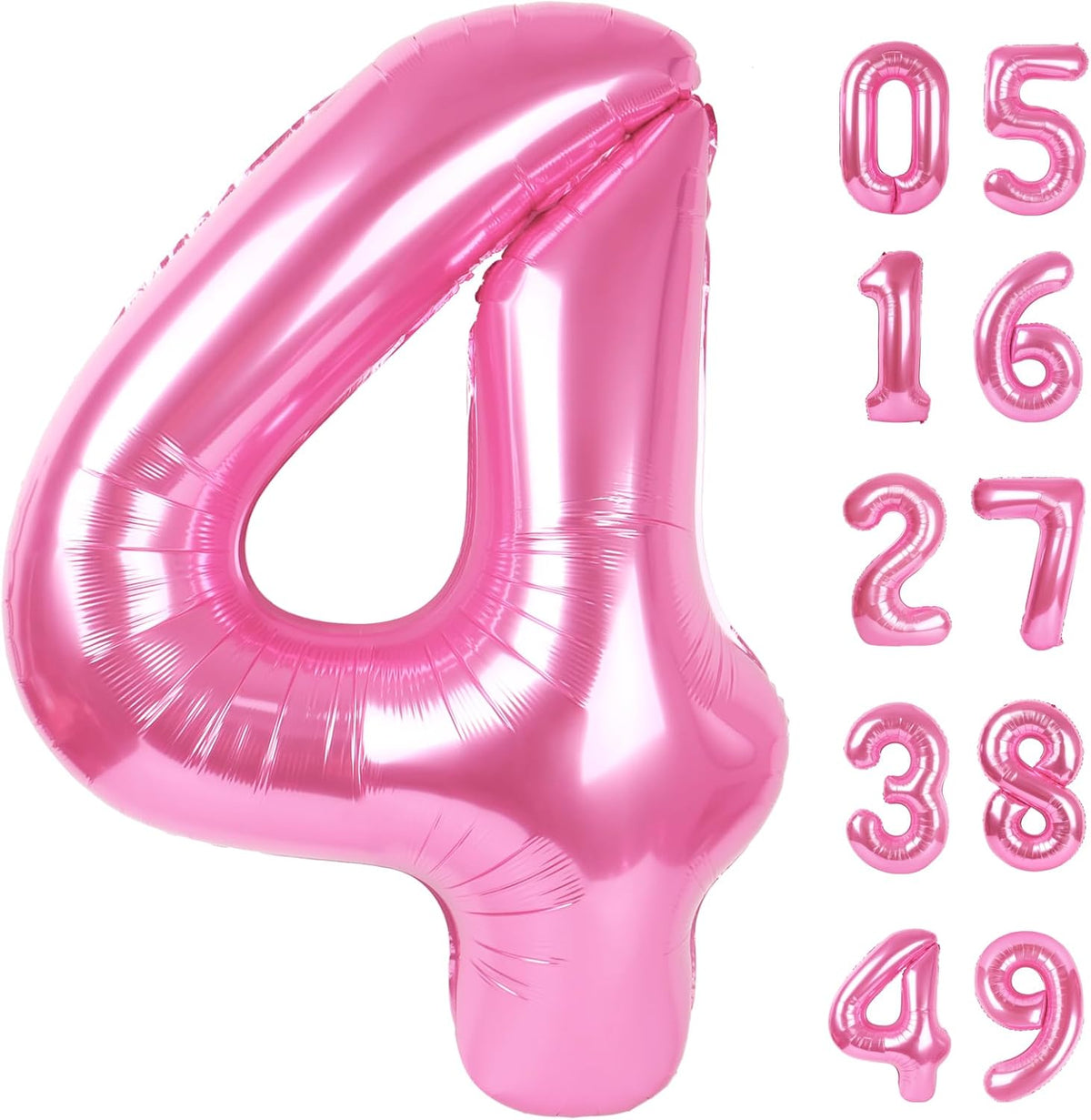 40 Inch Pink 4 Birthday Number Balloon, Giant Number Four 14 24 34 40 44 Balloons, Foil Mylar Big