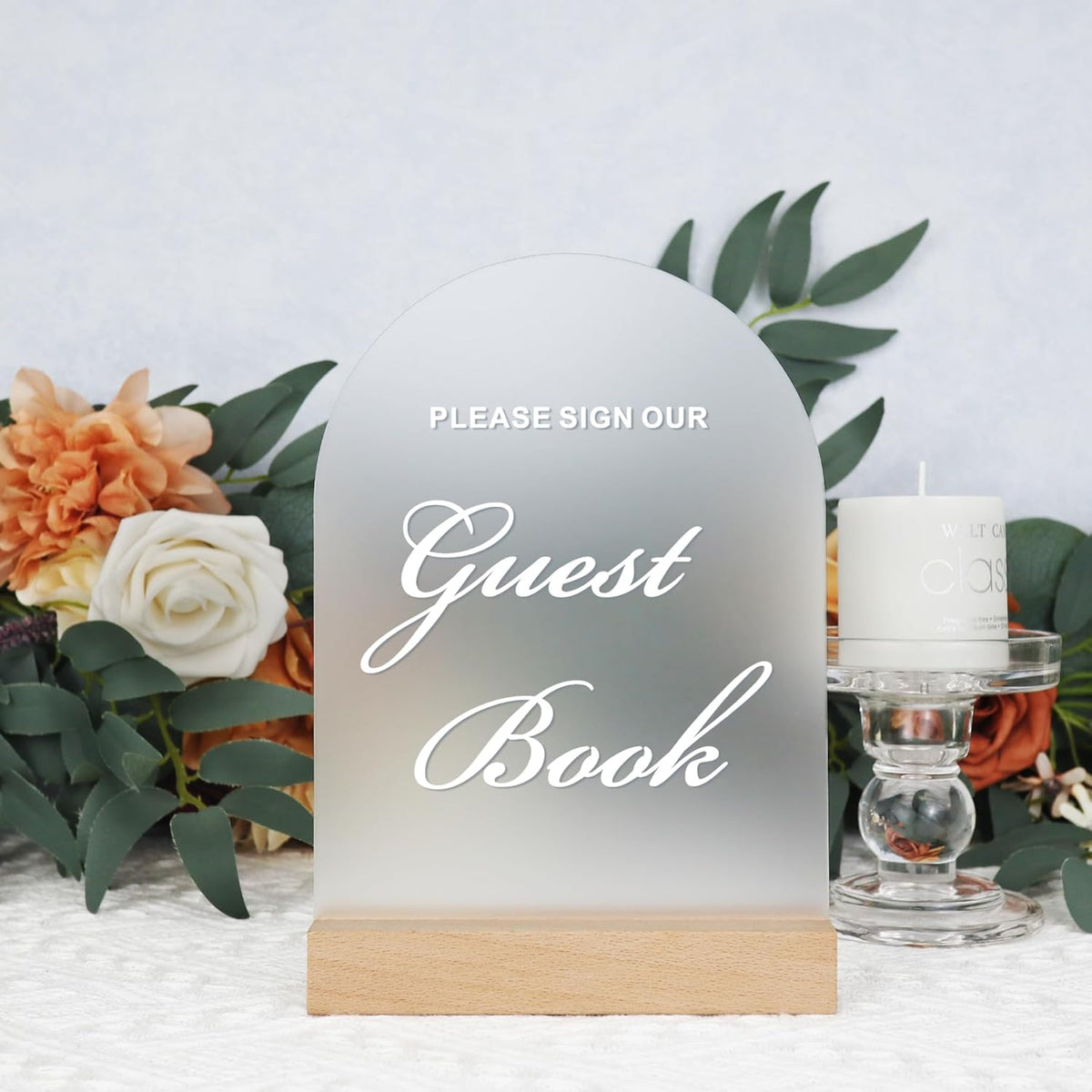 Frosted Blank Arch Acrylic Sign with Wooden Stands - 10 Pack DIY Customizable Sign Kit for Wedding