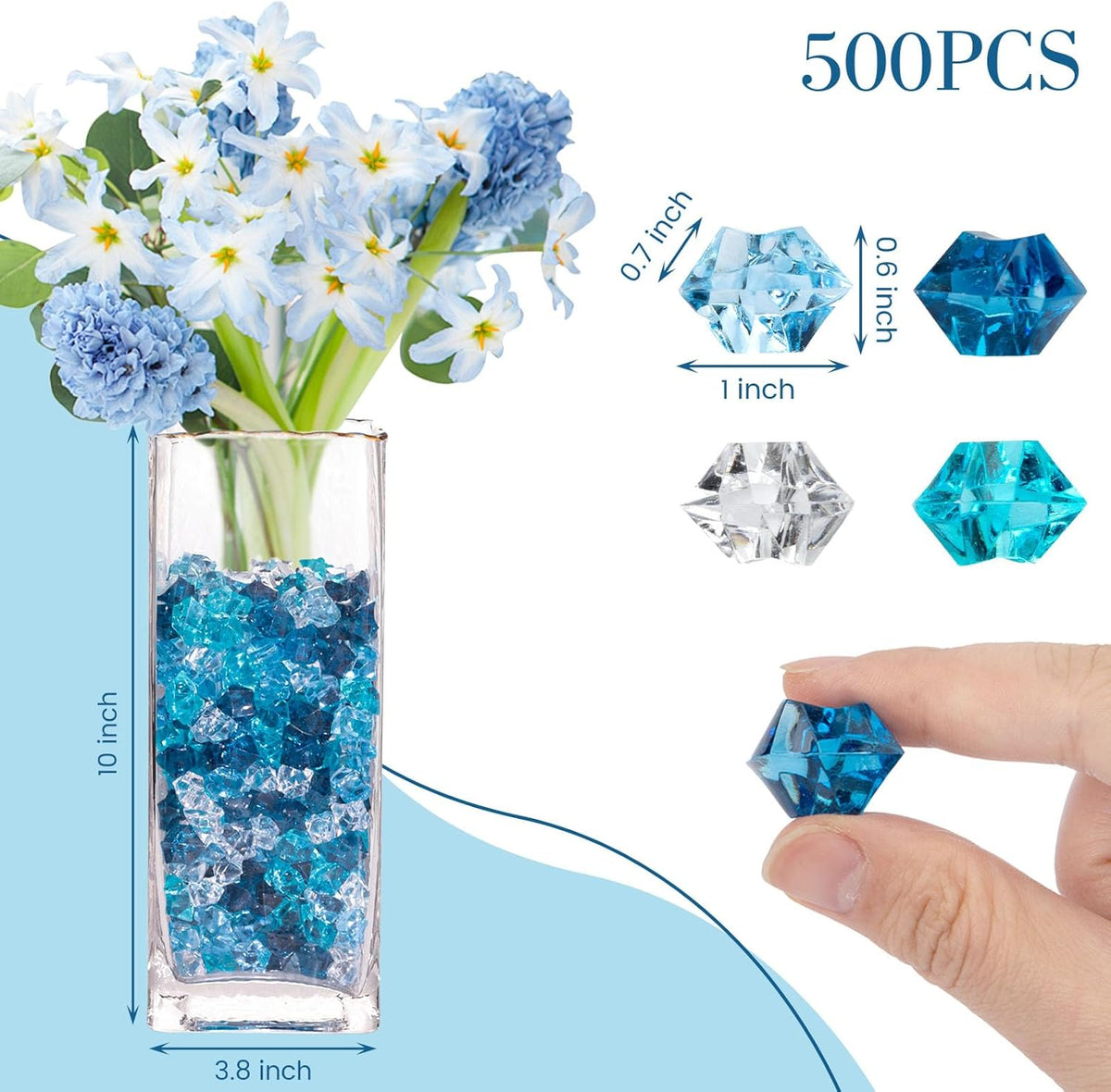DomeStar 500PCS Fake Ice, Assorted Acrylic Glass Beads,Vase Fillers Fish Tank Decor Table Scatter