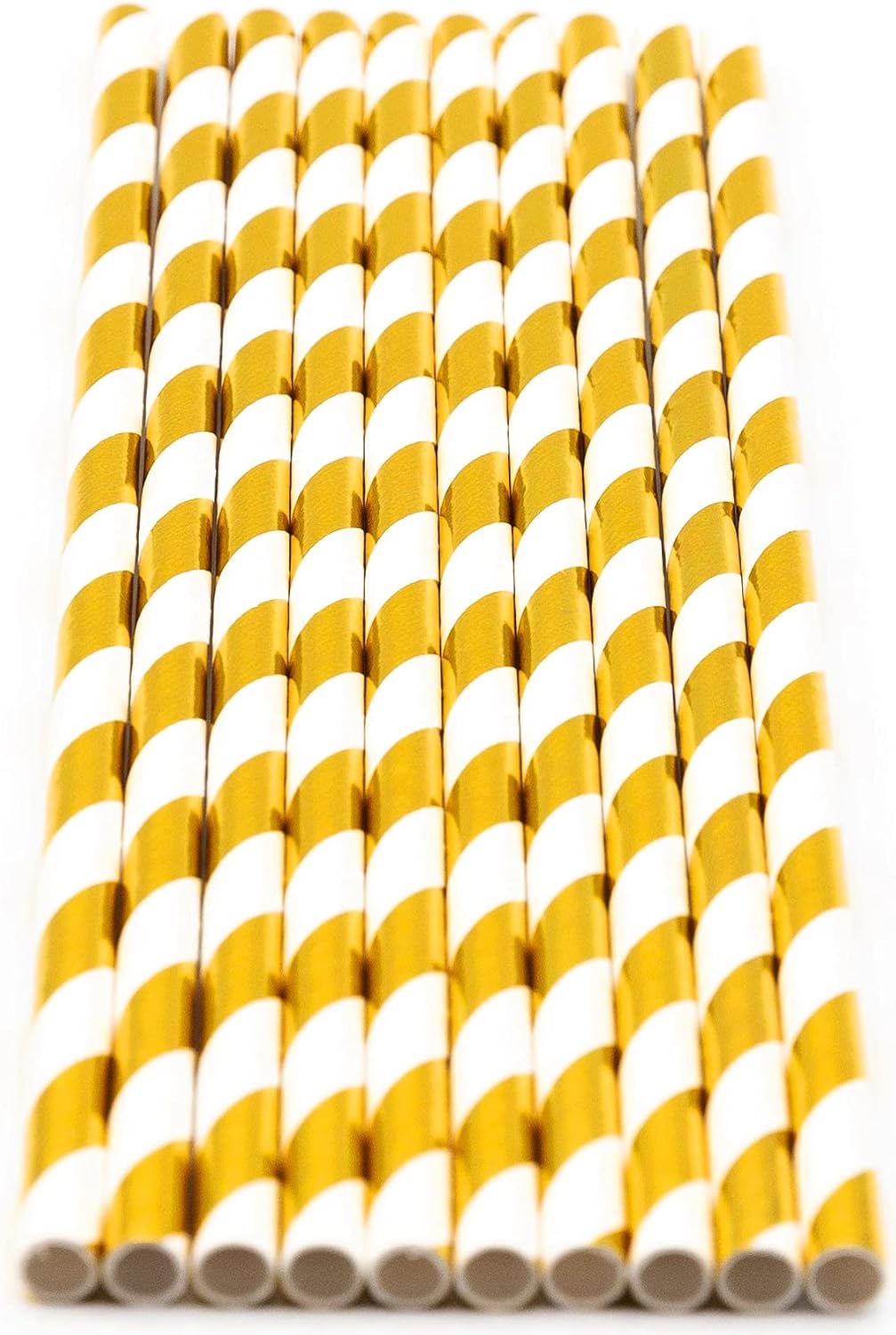 Pack of 150 Gold Foil Swirls Biodegradable 4-Ply Paper Drinking Straws (Compostable, Non-toxic