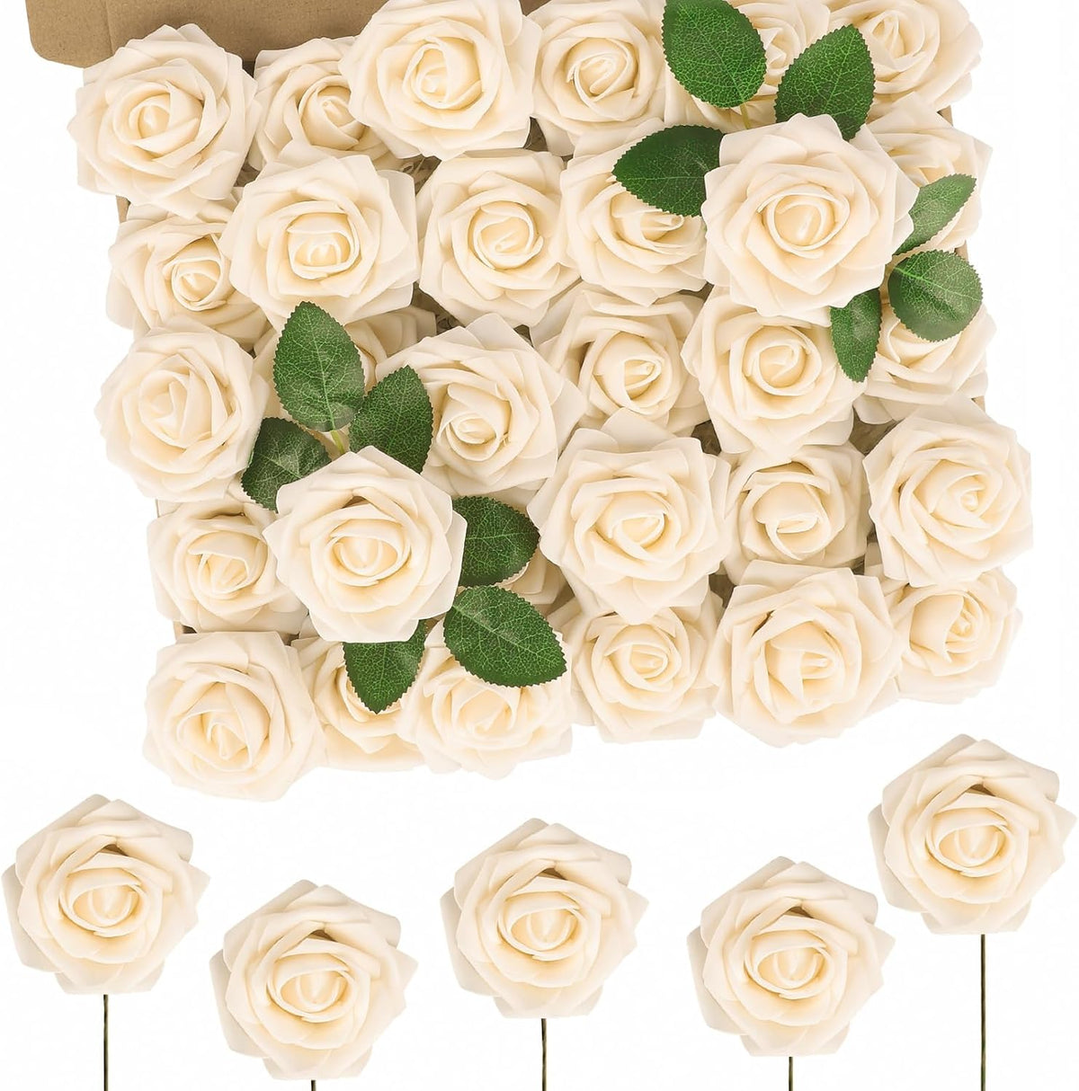N&T NIETING Roses Artificial Flowers, 50pcs Fake Flowers Foam Roses for DIY Wedding Bridal Bouquet