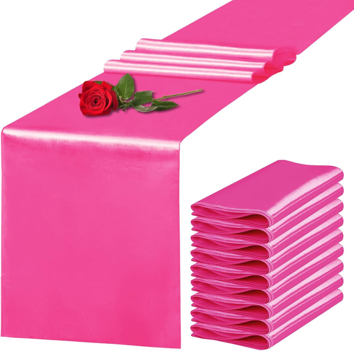 10 Pack Satin Table Runner 12 x 108 Inch Long Fuchsia Silk Table Runner for Wedding Party Banquet