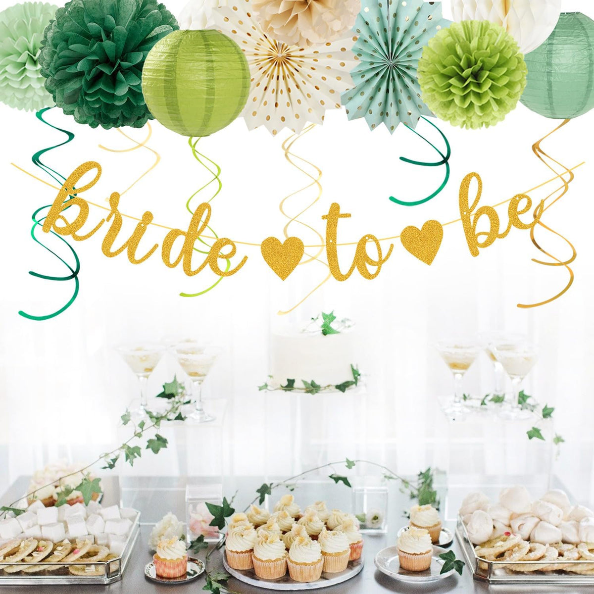 Sage Green Champagne-Gold Bachelorette Party-Decorations - 21pcs Baby Bridal Shower Banner Garland