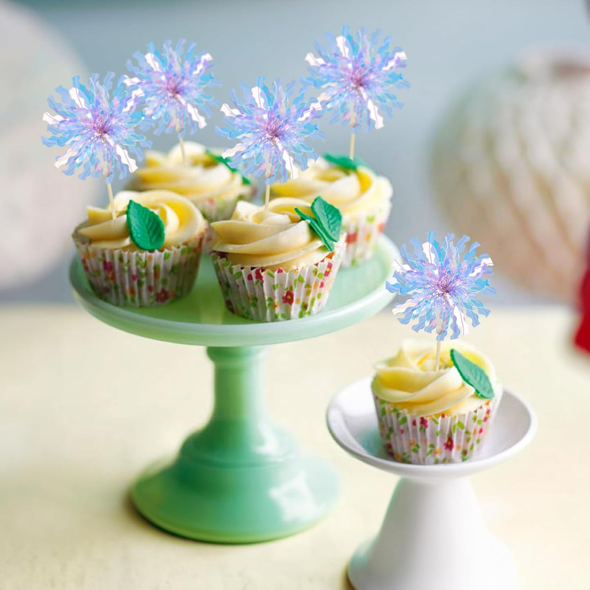 Ephlyn 30Pcs Foil Firework Cupcake Toppers Party Birthday Cake Toppers Supplies Sparkle Tinsel