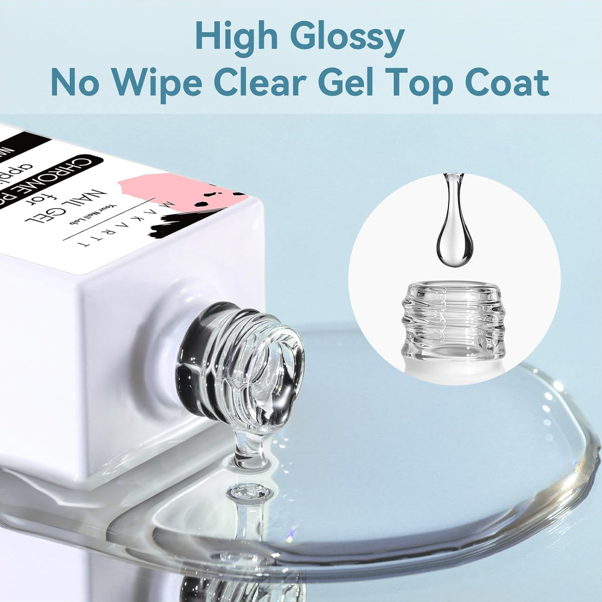Makartt Gel Top Coat for Chrome Nail Powder - 2 Pcs 15ml Clear No Wipe High Gloss Top Coat Gel Nail