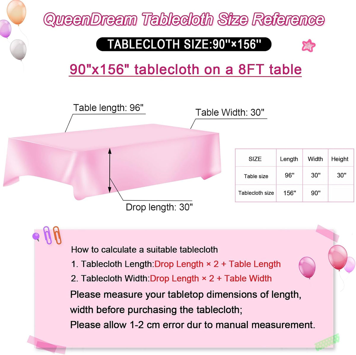 QueenDream Hot Pink Wedding Sequin Tablecloth 90 x 156 Inch Rectangle Glitter Table Cloth for