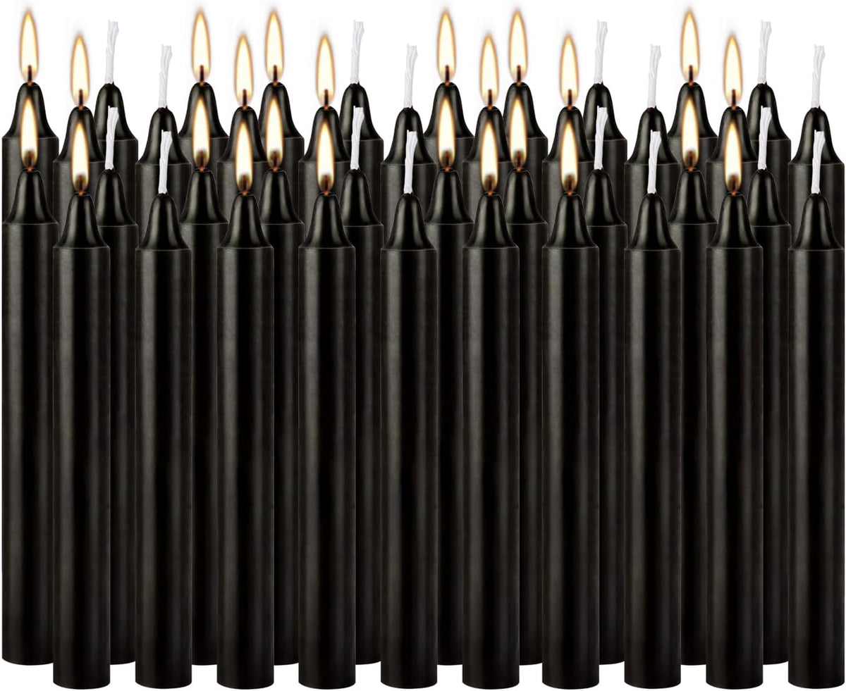 4 Inch, 40 Pack, Unscented, Dripless Taper Candles, Black, Smokeless Candles for Holidays, Wedding