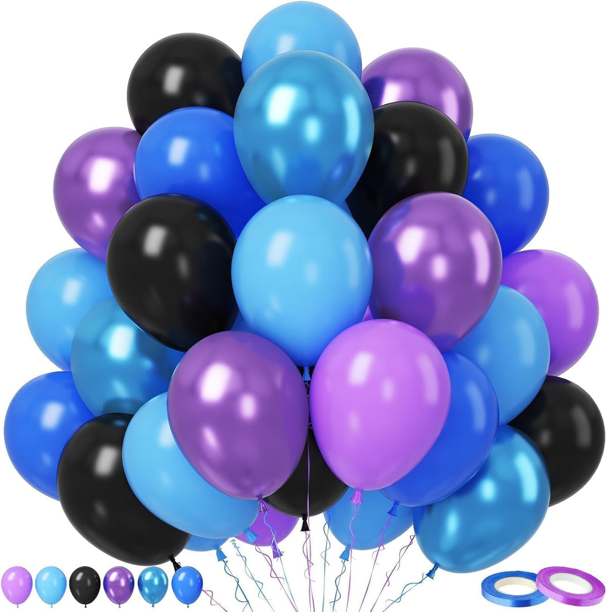 Paready Purple Blue Balloons Set, 50pcs 12 Inch Metallic Blue Purple Latex Balloons Helium For Boys
