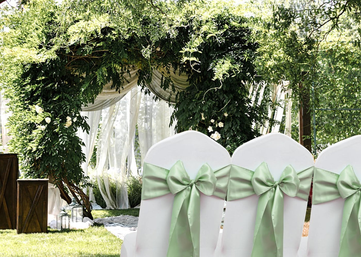 50 Pack Satin Sage Green Chair Sashes for Wedding Birthday Party Bridal Shower Gender Reveal