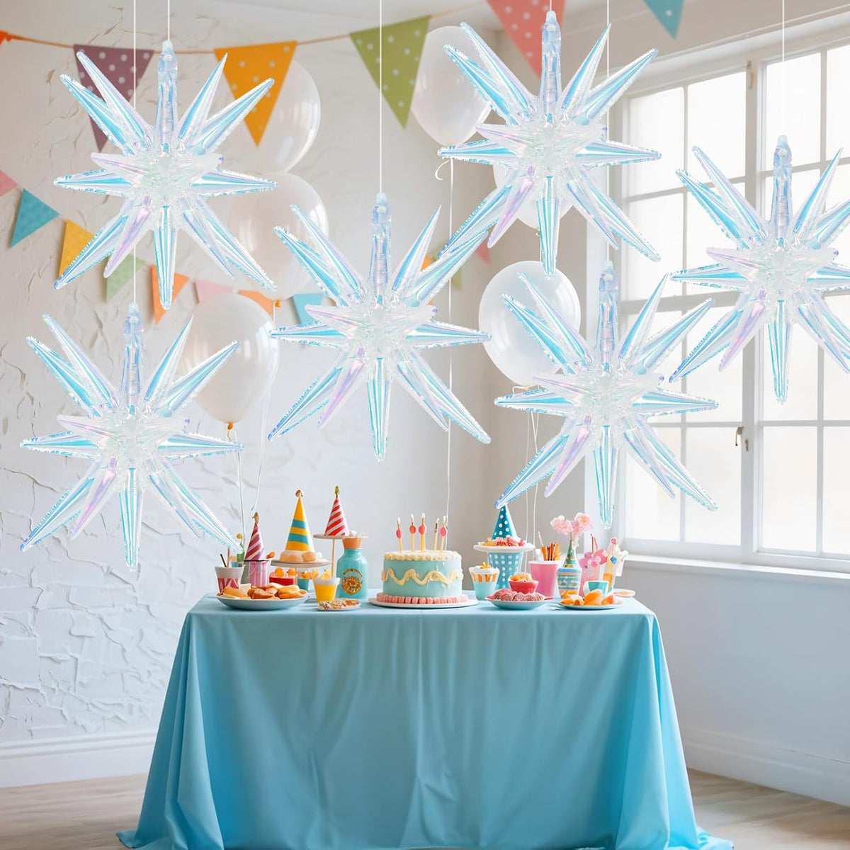 Iridescent Star Balloons,9Pcs 22Inch Iridescent Clear Explosion Spike Cone Helium Polyester Film