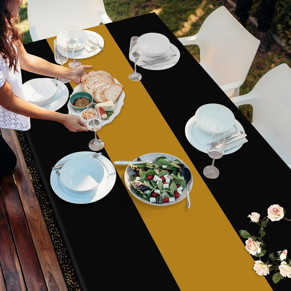Childom 3 Pack Black and Gold Tablecloths for New Years Eve Party Supplies