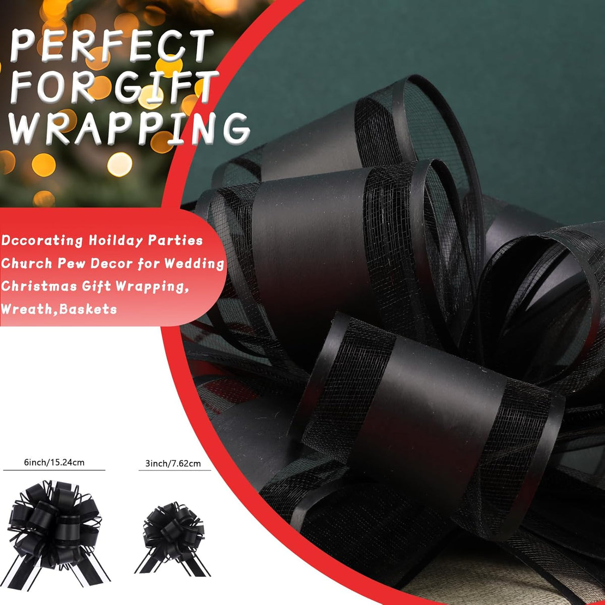 40 Pieces 6 Inches and 3 Inches Pull Bow Wrapping Pull Bow Ribbon Pull Bows for Wedding