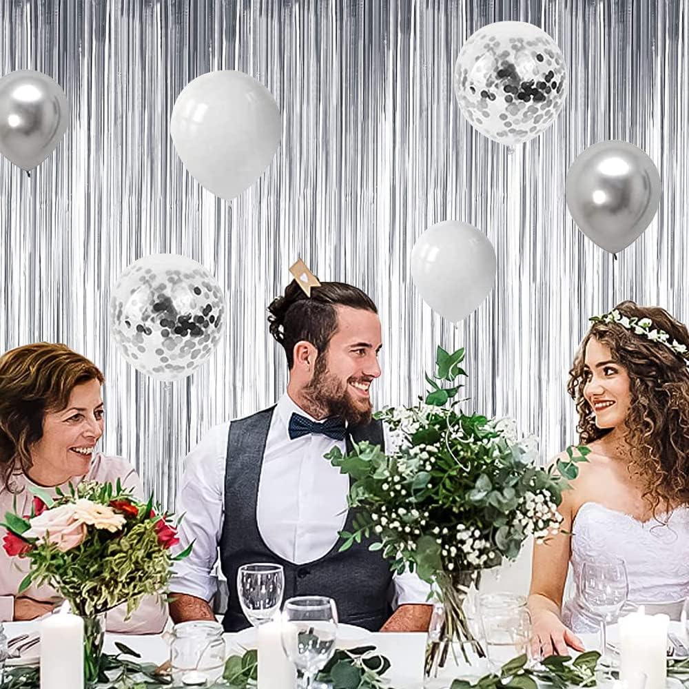 BEISHIDA 2 Pcs Silver Door Streamers Tinsel Curtain Party Streamers Backdrop Fringe Foil Wall