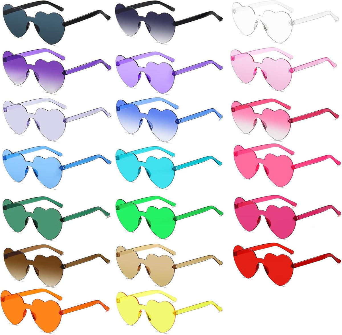 12/20/24 Pairs Heart Sunglasses for Women Men, Trendy Heart Shaped Rimless Transparent Sunglasses