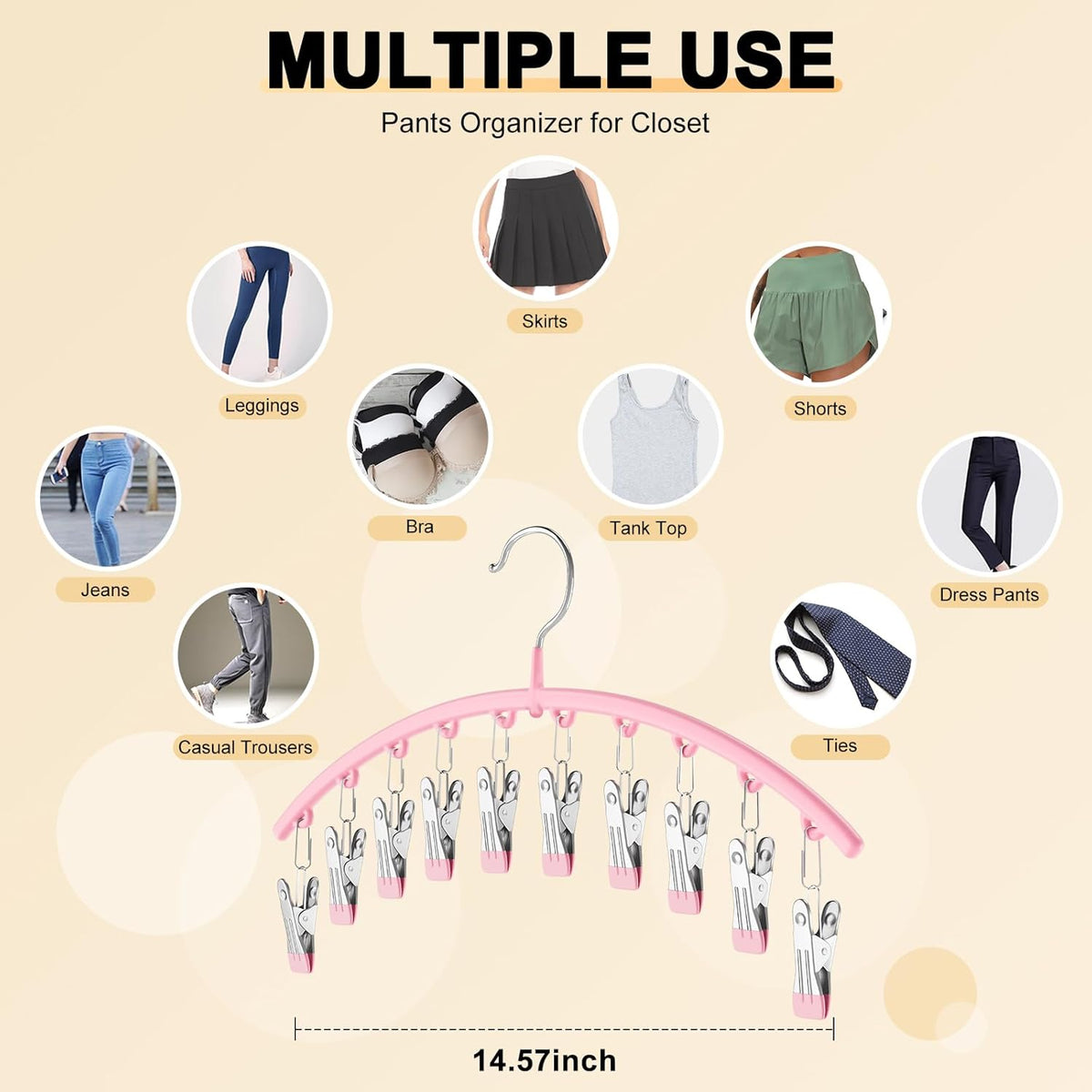 Legging Organizer for Closet, Metal Yoga Pants Hangers 2 Pack w/10 Clips Holds 20 Leggings, Space