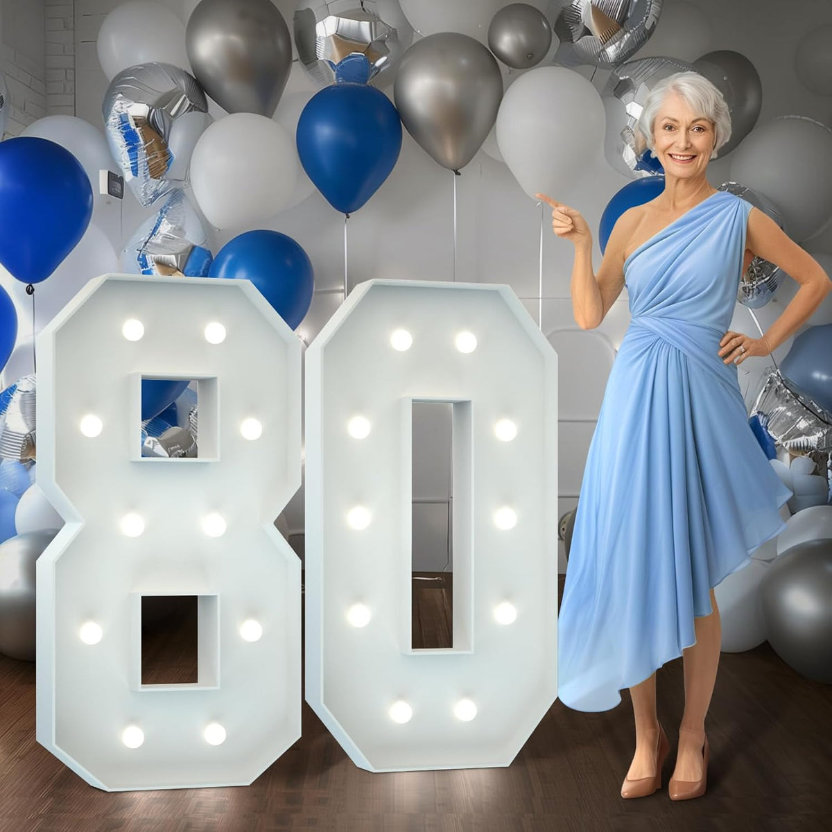 Marquee Numbers 4 Feet Tall Big Light Up Numbers 80th Birthday Decorations Women Men White