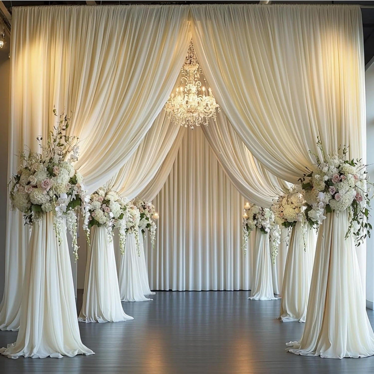 30 ft x 10 ft Wrinkle Free Ivory Backdrop Curtain for Wedding Parties, Polyester Ivory Photo