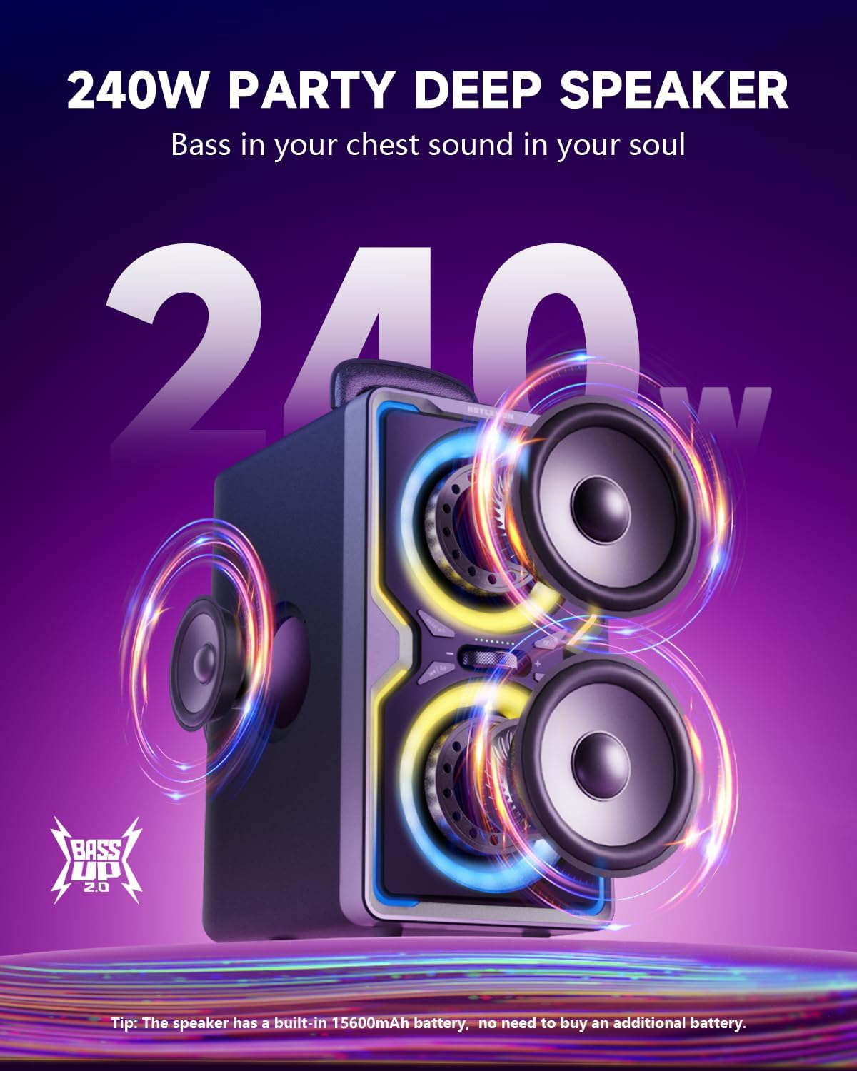 Hotlemon Large Bluetooth Speaker: 240W Peak Powerful Loud Sound with Deep Bass, 15H Playtime, Fast