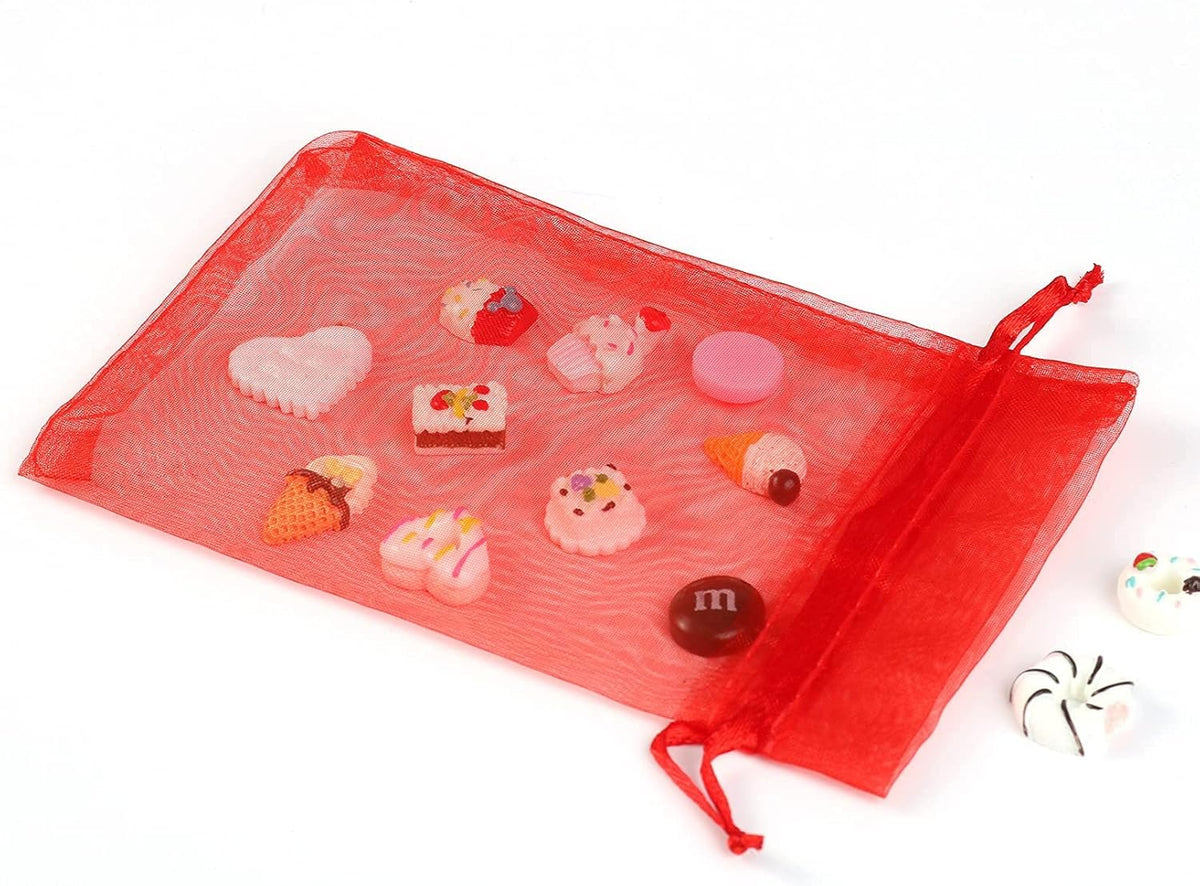 ANZNKU 100 Pack Organza Bags, 4 x 6 inch Small Bags, Favor Bags, Sheer Mesh Bags, Premium Red Gift