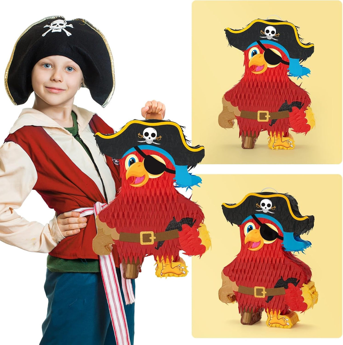 Wernnsai Pirate Piñata - Pirate Parrot Piñata with Blindfold and Bat for Boys' Birthday Party