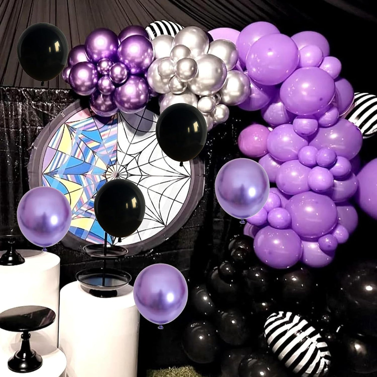 Purple and Black Balloons, 60 Packs 12 Inch Dark Purple Light Purple Black Balloons with Metallic